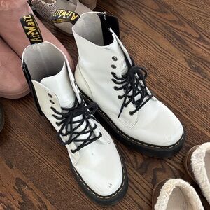 Dr. Martens White Leather Boots with Black Laces